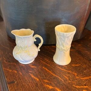 Belleek Elegant Cream and Yellow Ceramic Vases